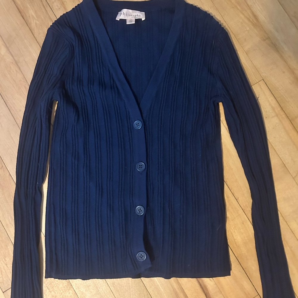Philosophy Blue Cardigan Sweater V-Neck Ribbed
